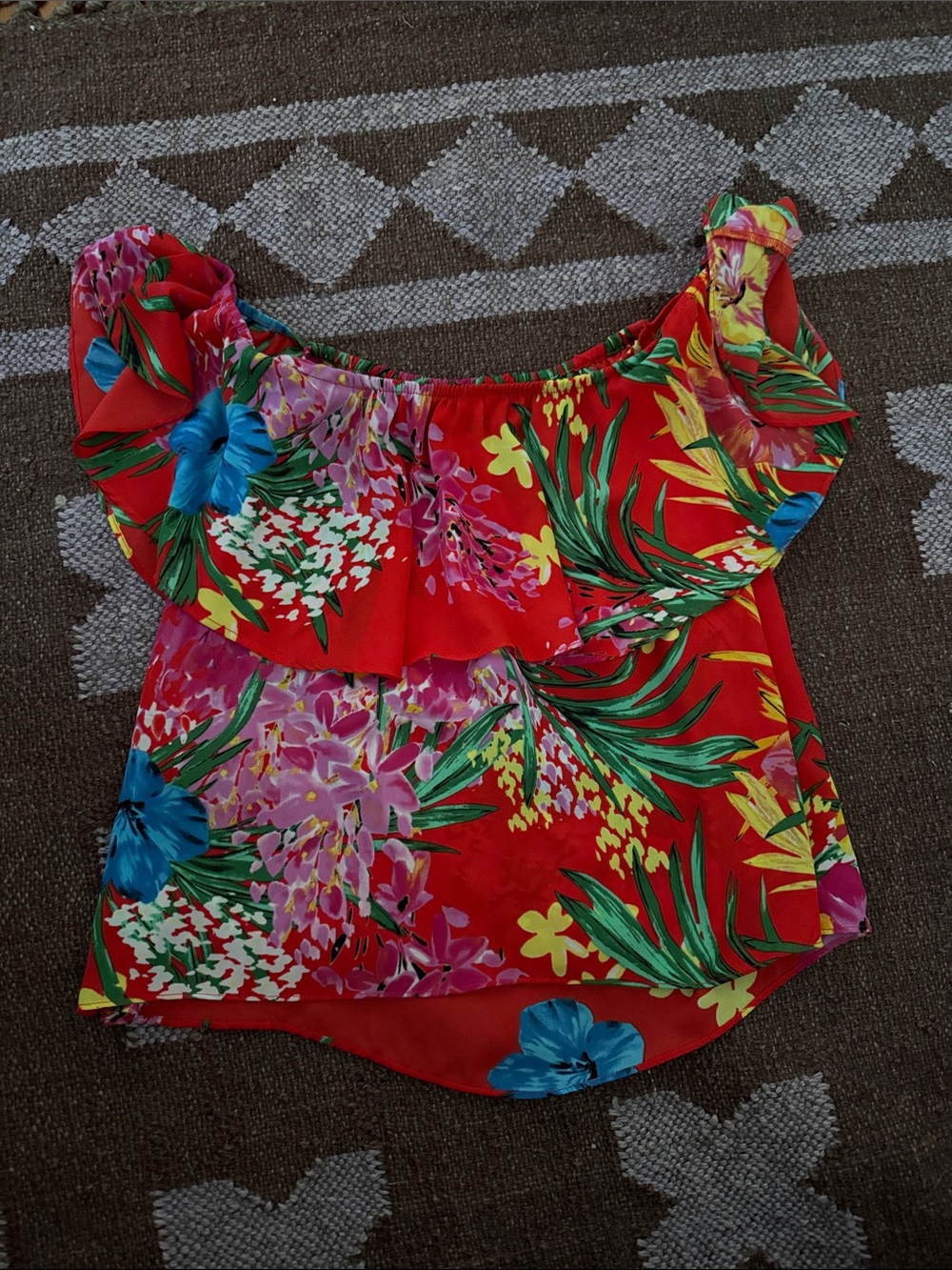 Show Me Your MuMu Red Floral Off-Shoulder Ruffle Top